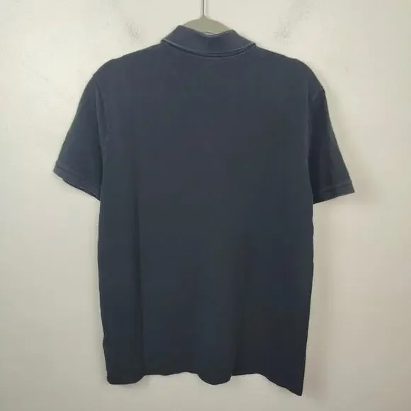 Versace Polo Shirt Mens‎ XL Dark Blue Black Pique Knit Cotton Logo Patch Preppy